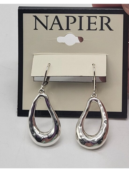 Napier Jewelry - NAPIER Dangle Drop Oval Hammered Textured Earrings Silver Tone
